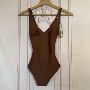 NWT SKIMS CS BODY UNLINED PLUNGE THONG BODYSUIT Jasper Brown SIZE XS $88